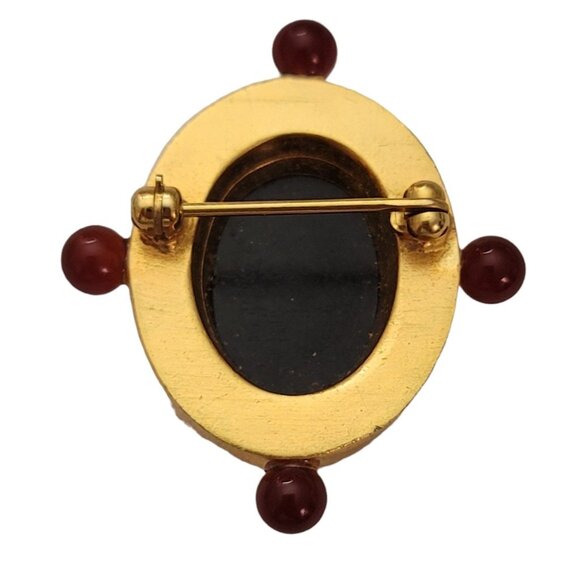 Gold Tone Black Glass Intaglio Centurion Cameo Brooch Pin E839 - Picture 5 of 9